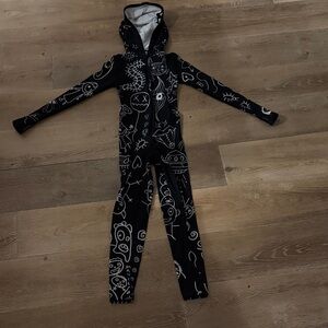 Black BADINKA Hooded Onesie with White Doodle Print size XS